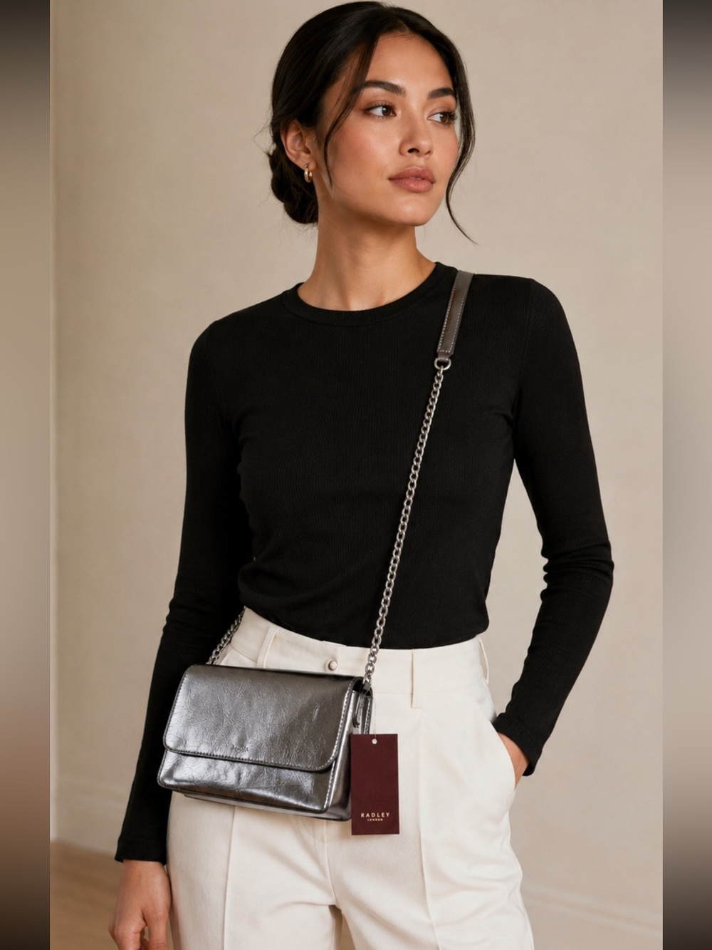 Radley London 3 Compartment Metallic Silver Crossbody NWT